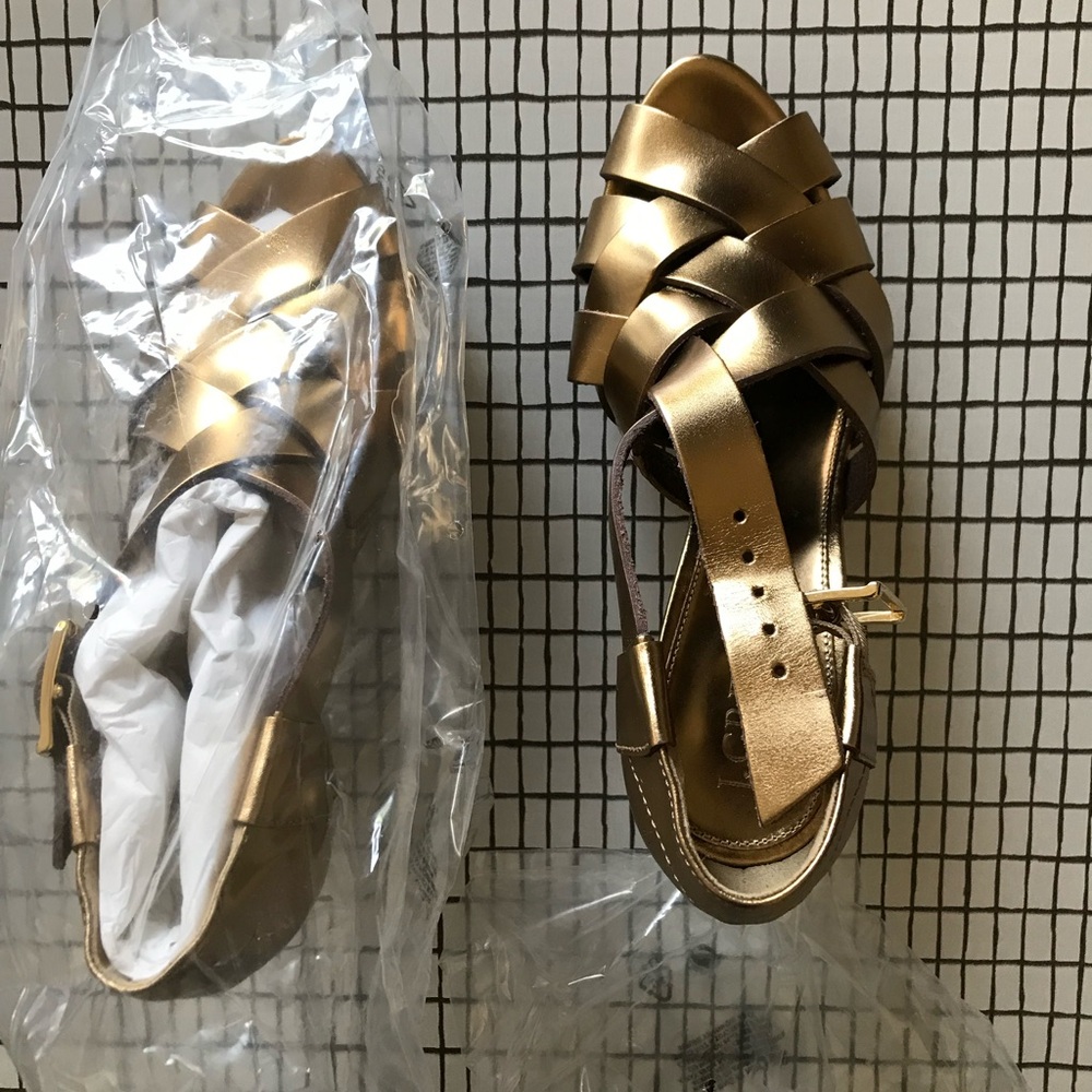 J. Crew NWT NWB Gold Wedge Sandals heels Made in Italy